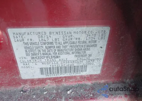 2015 Nissan Versa Note S (Sr)/S Plus/Sl/Sr/Sv из США, поврежденный, VIN 3N1CE2CP1FL375381